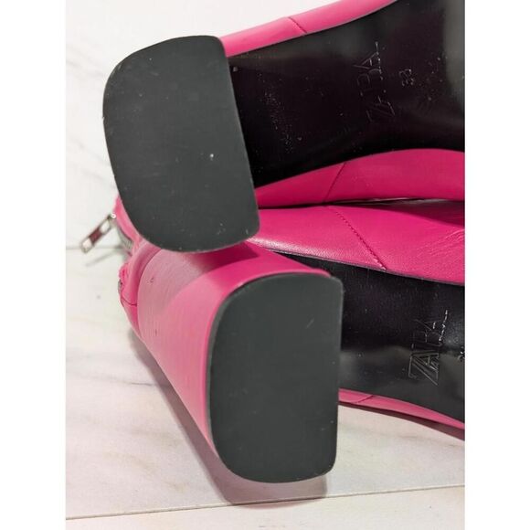 Zara Runway Vogue Collection Hot Pink Runway Zip Up Heel Leather Boot Sz 38 NWOT - Picture 5 of 9